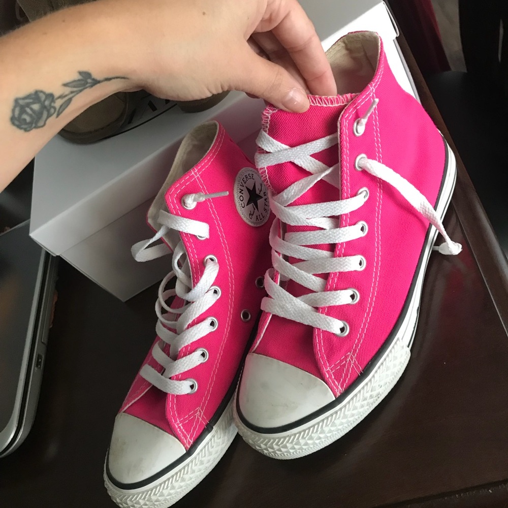 Hot pink high top converse